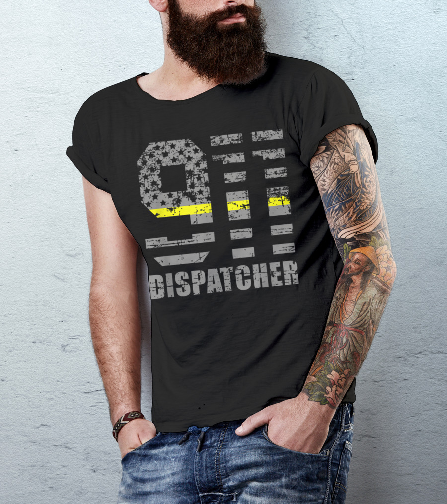 911 Dispatcher Thin Yellow Line Distressed Flag T-Shirt