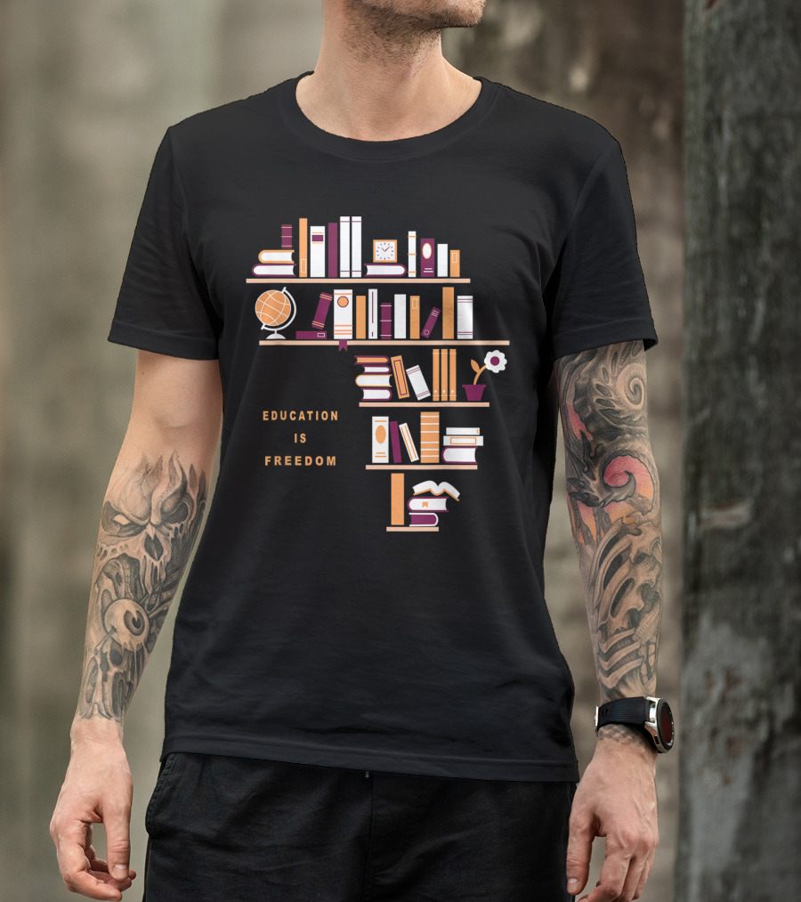 Education Is Freedom Africa Library Books Globe And Flower T-Shirt