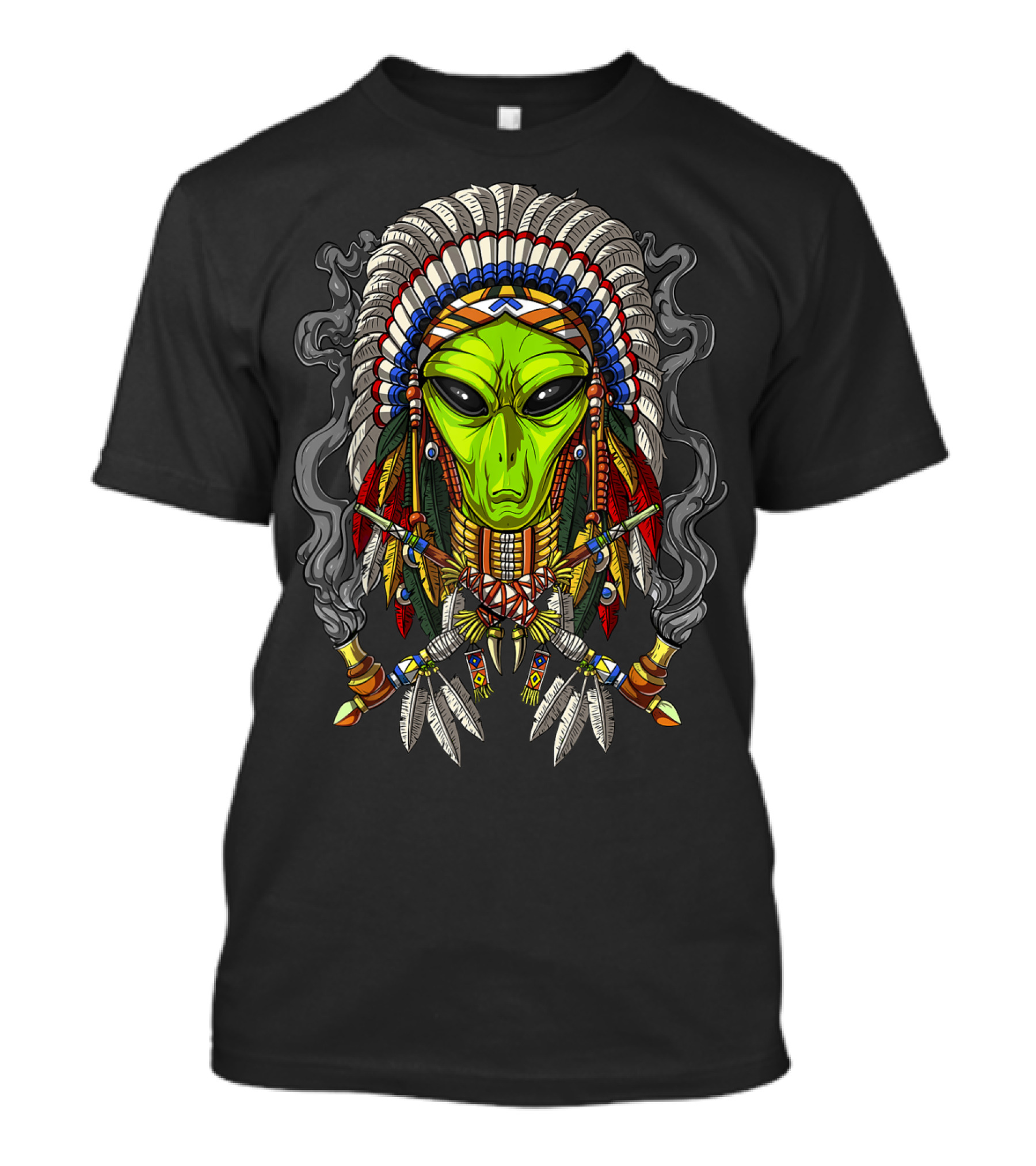 Alien Native American Chief Headdress Smoking Peace Pipes T-Shirt