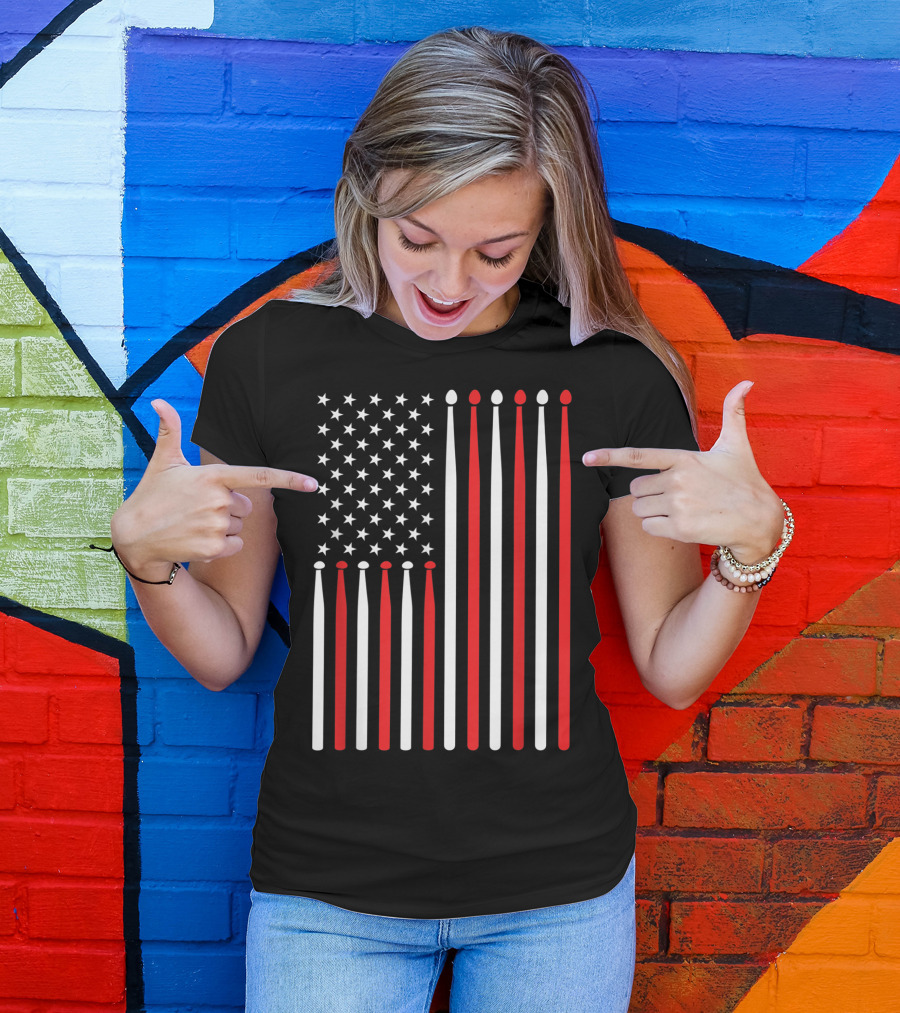 American Flag Drumsticks USA Drummer Musicians Patriotic T-Shirt