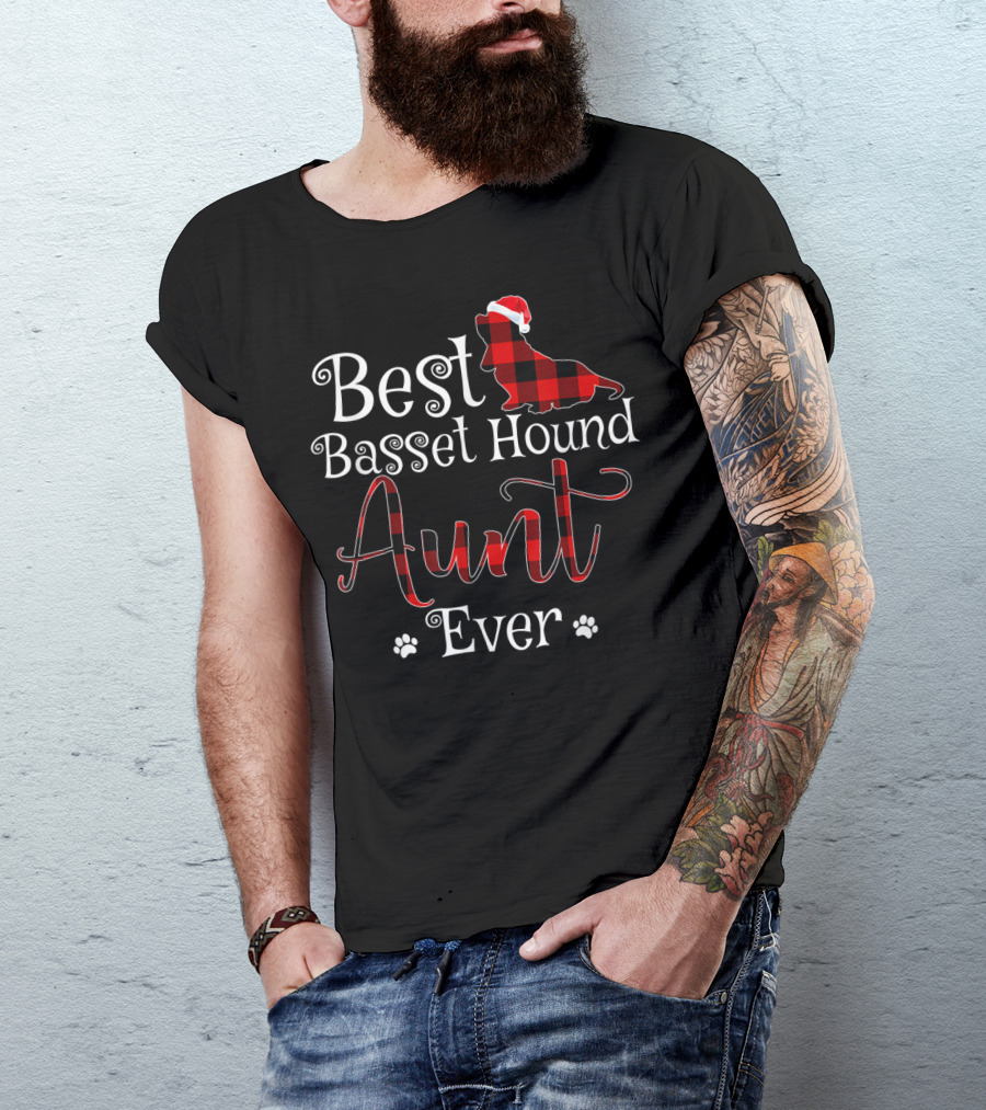 Best Basset Hound Aunt Ever Plaid Christmas Hat T-Shirt