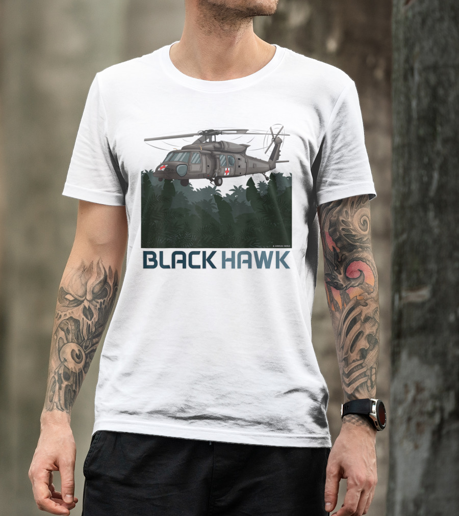 Black Hawk Helicopter Military Jungle Scene T-Shirt