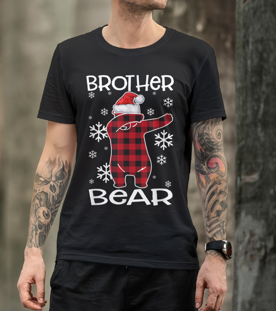 Brother Bear Dabbing In Santa Hat With Snowflakes T-Shirt