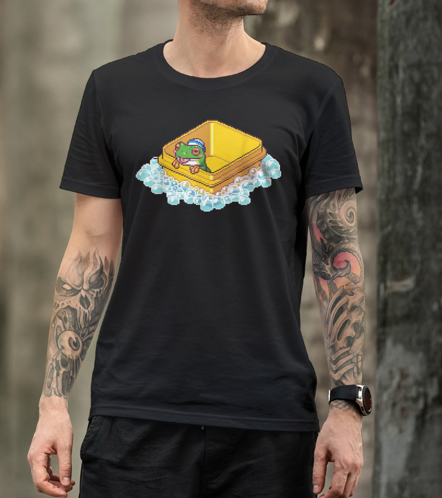 Frog Bath Bubbles Retro Pixel T-Shirt