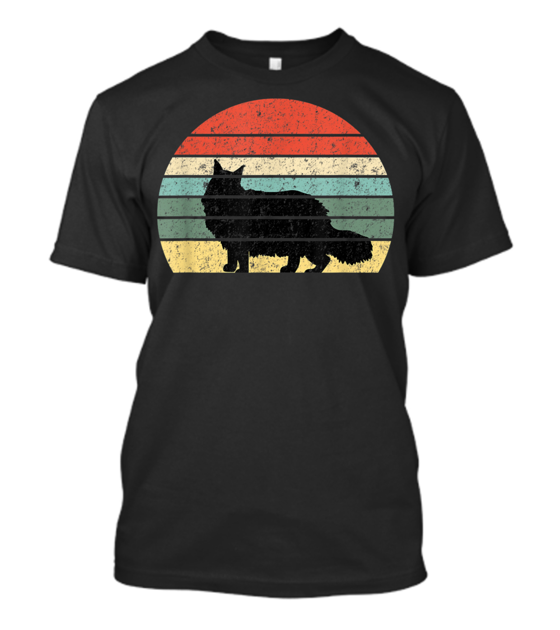 Retro Sunset Silhouette Maine Coon Cat Lover T-Shirt
