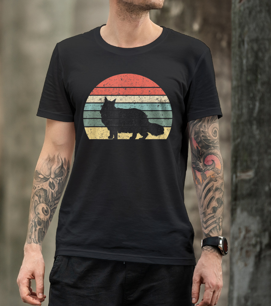 Retro Sunset Silhouette Maine Coon Cat Lover T-Shirt