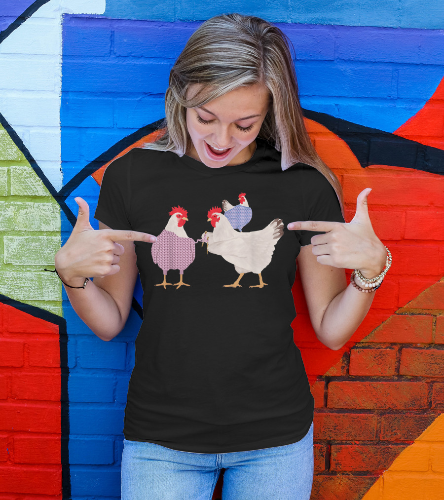 Chicken Knitting Sweaters Trio Whimsical Knitwear Comedy T-Shirt