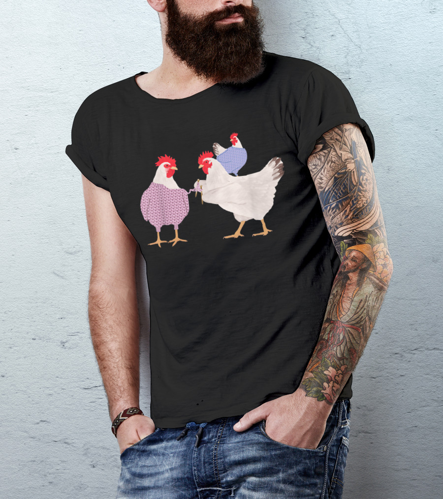 Chicken Knitting Sweaters Trio Whimsical Knitwear Comedy T-Shirt