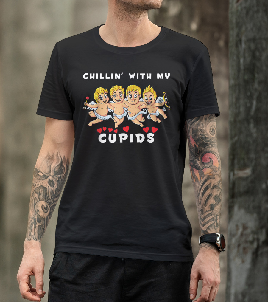 Chillin With My Cupids Valentine's Day Cherubs And Hearts T-Shirt