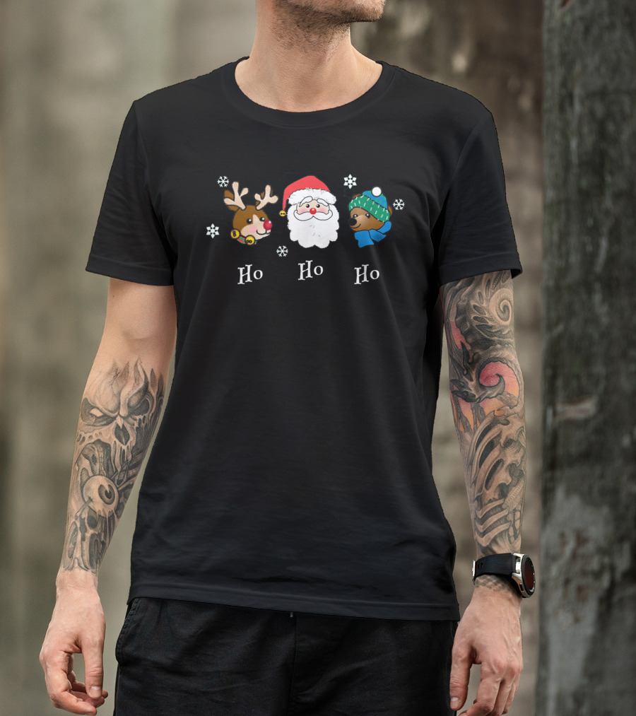 Christmas Ho Ho Ho Santa Reindeer Bear Snowflakes Fun Friendly T-Shirt