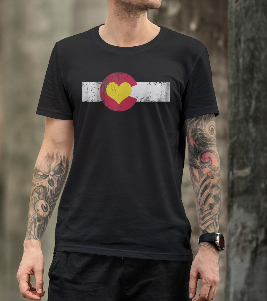 Colorado State Flag Heart Distressed T-Shirt