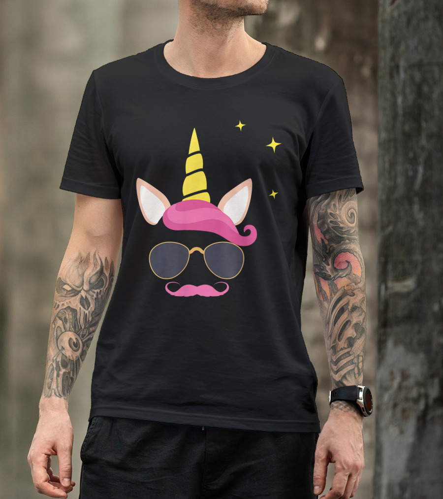 Dadicorn Best Dad Unicorn Sunglasses Mustache Fun T-Shirt