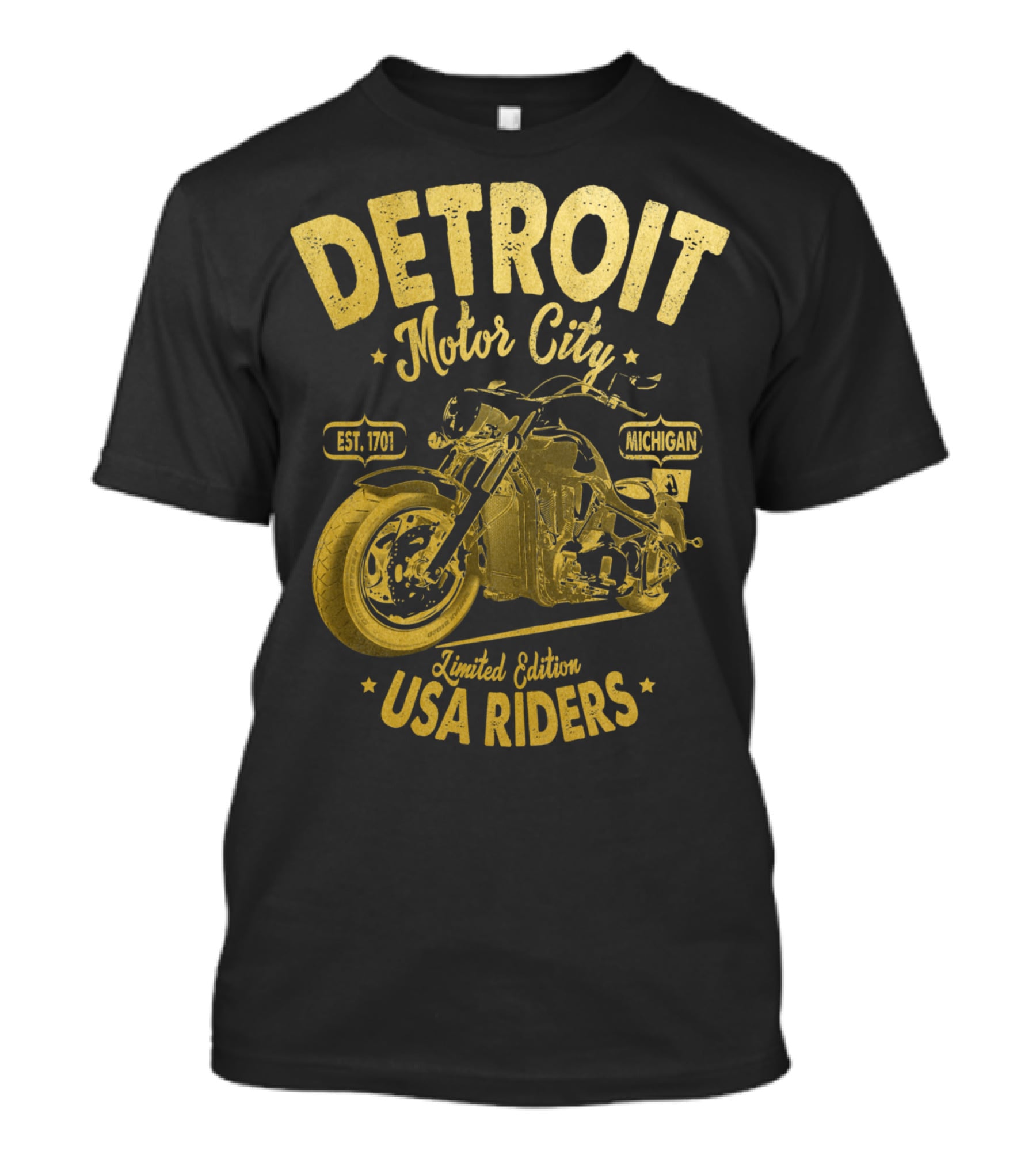 Detroit Motor City Michigan Est. 1701 USA Riders Gold Vintage T-Shirt