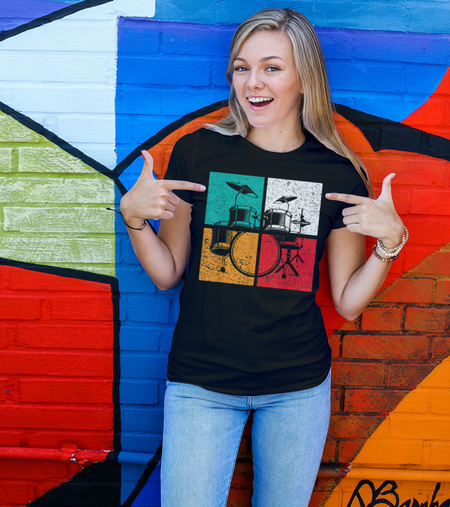 Drummer Drums Band Drumset Colorful Pop Art Squares T-Shirt