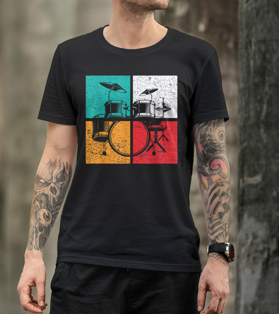 Drummer Drums Band Drumset Colorful Pop Art Squares T-Shirt