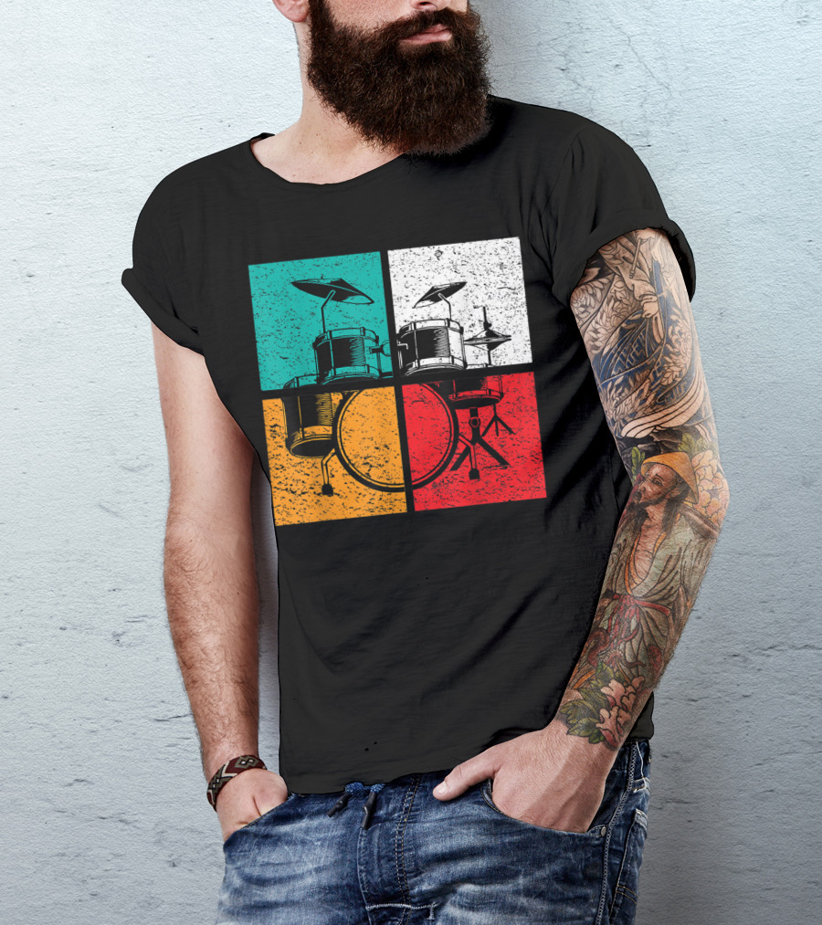Drummer Drums Band Drumset Colorful Pop Art Squares T-Shirt
