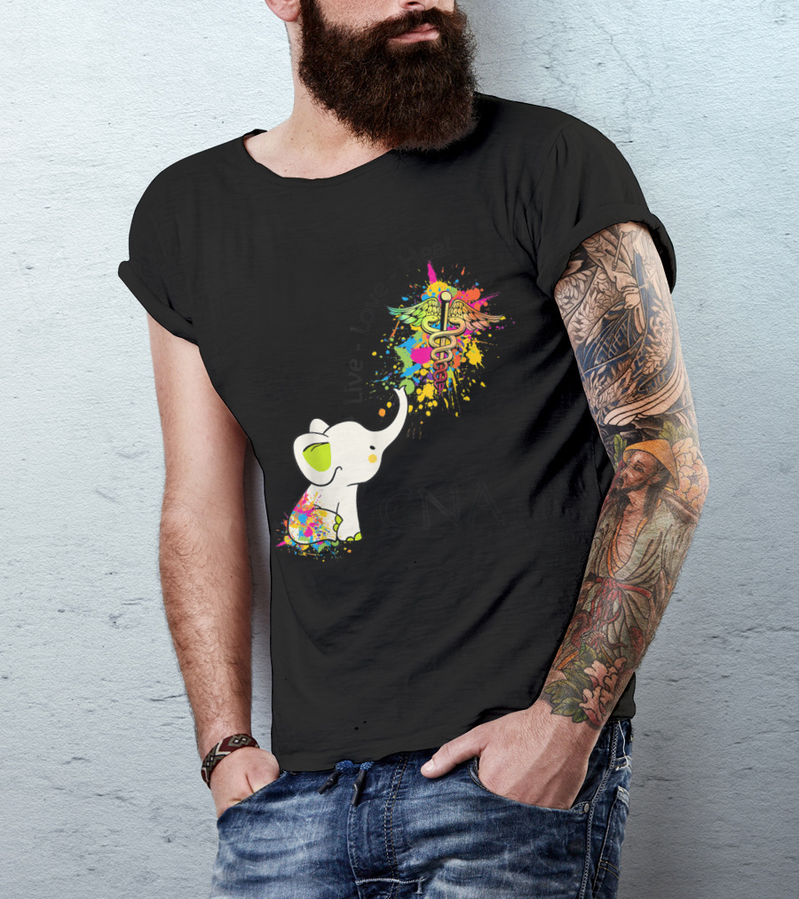 Elephant Live Love Heal CNA Colorful Caduceus T-Shirt