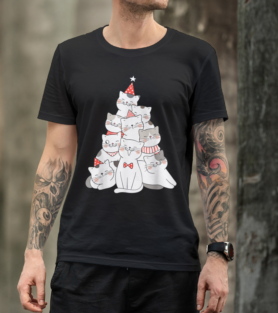 Funny Christmas Cats Xmas Tree New Year Party T-Shirt