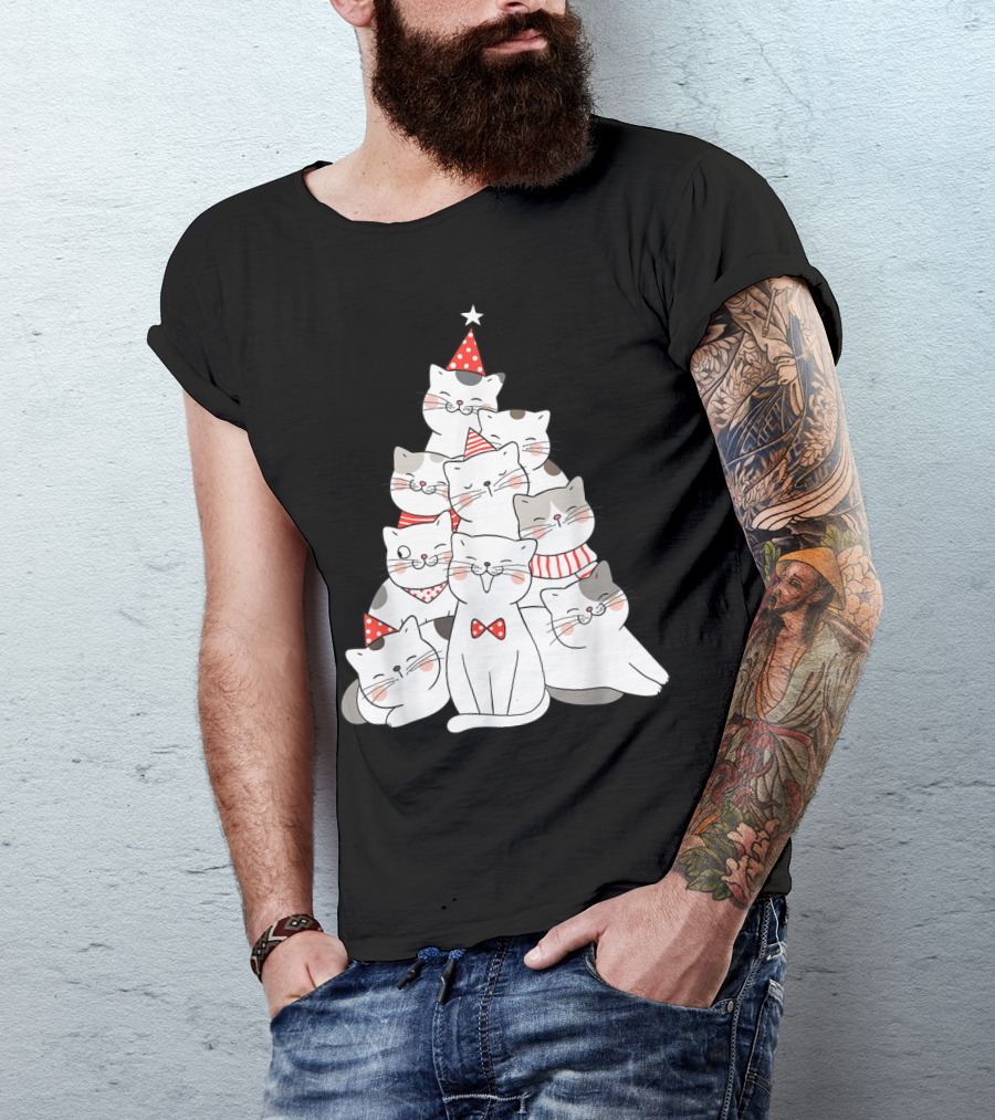 Funny Christmas Cats Xmas Tree New Year Party T-Shirt