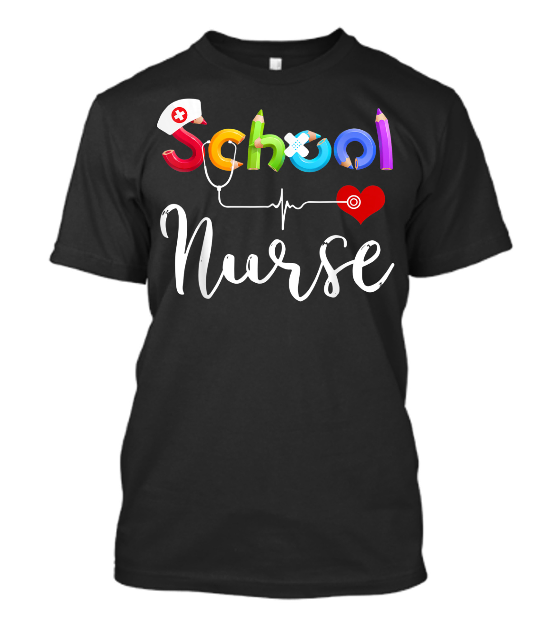 School Nurse Colorful Pencil Heartbeat T-Shirt