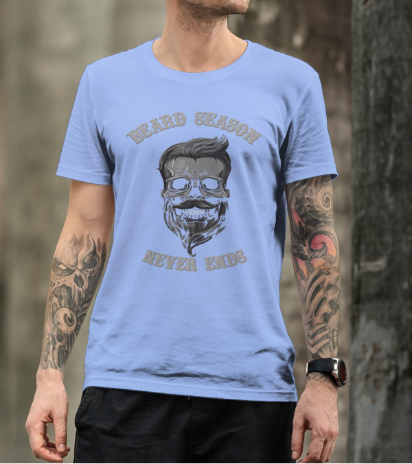 Beard Season Never Ends Skull With Mustache And Hair T-Shirt