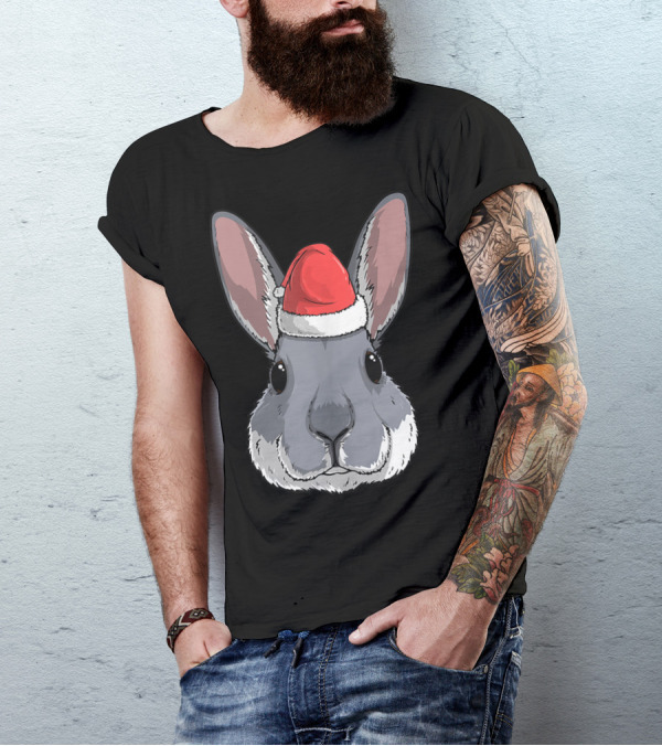 Bunny Rabbit Santa Claus Hat Christmas Xmas Festive Holiday Rabbit T-Shirt