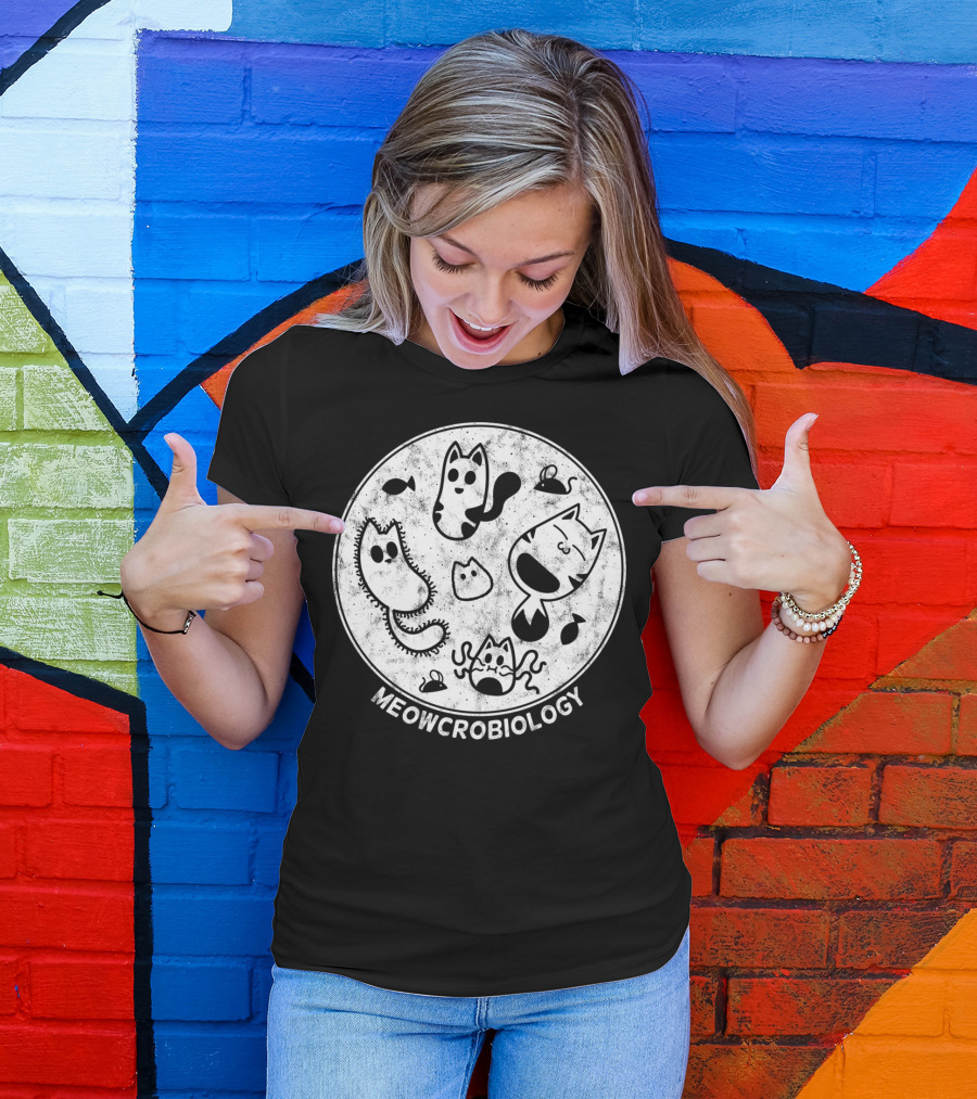Meowcrobiology Cute Cat Pet Distressed Bacteria Microbiology T-Shirt