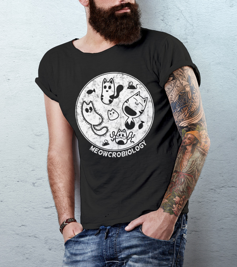 Meowcrobiology Cute Cat Pet Distressed Bacteria Microbiology T-Shirt