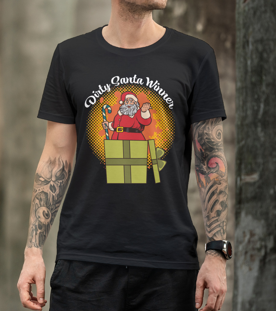 Dirty Santa Winner With Candy Cane And Christmas Gift Box T-Shirt