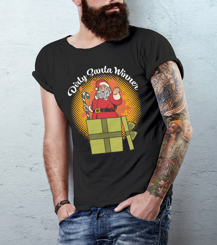 Dirty Santa Winner With Candy Cane And Christmas Gift Box T-Shirt