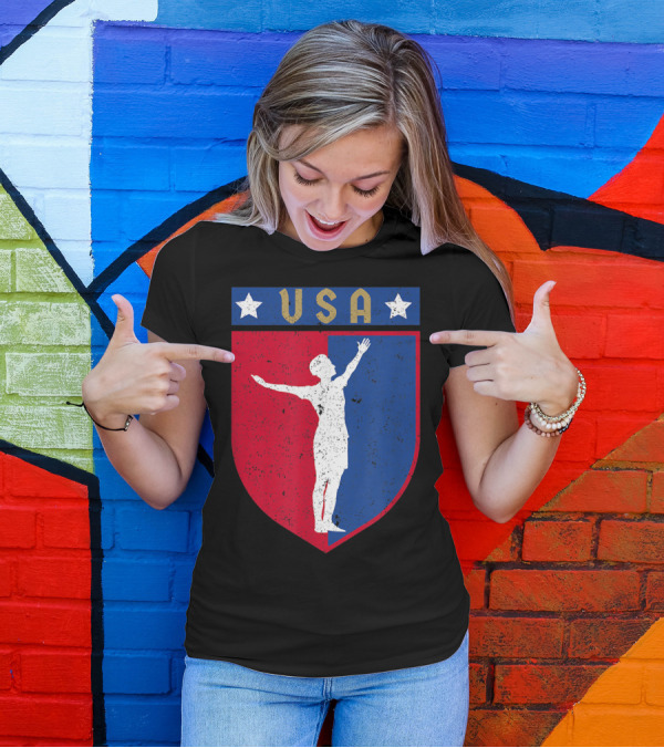 USA Distressed Red White Blue Soccer Emblem T-Shirt