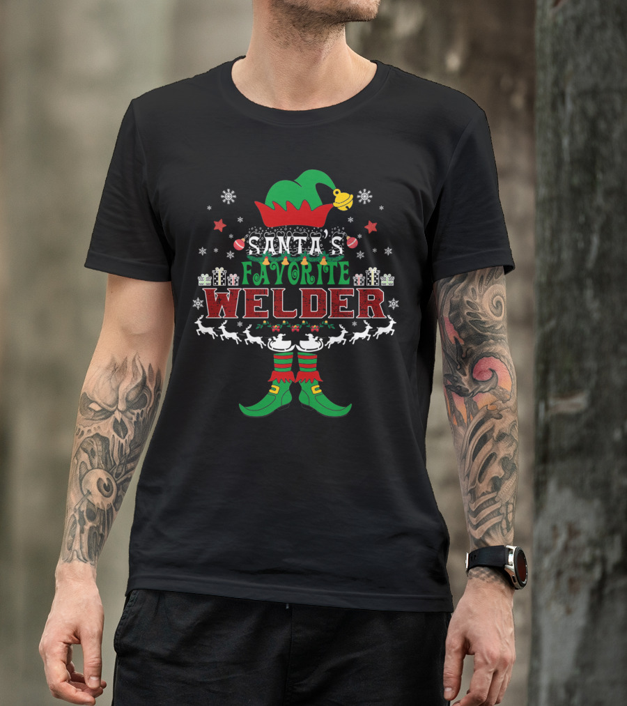 Santa's Favorite Welder Elf Xmas Reindeer Snowflakes Gifts T-Shirt