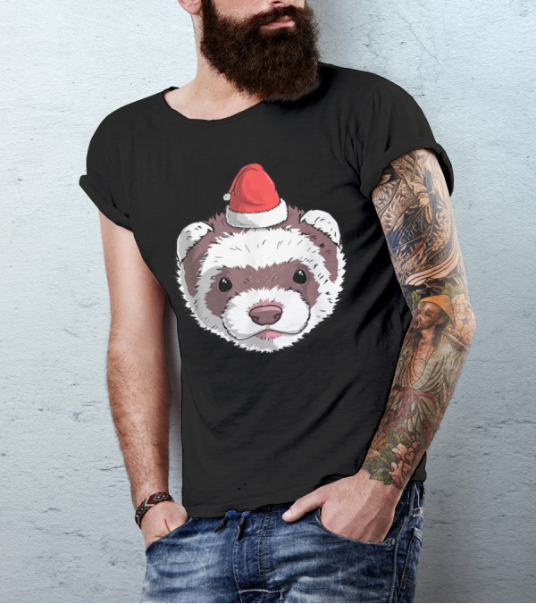 Ferret Santa Claus Hat Christmas Holiday Festive Headwear T-Shirt