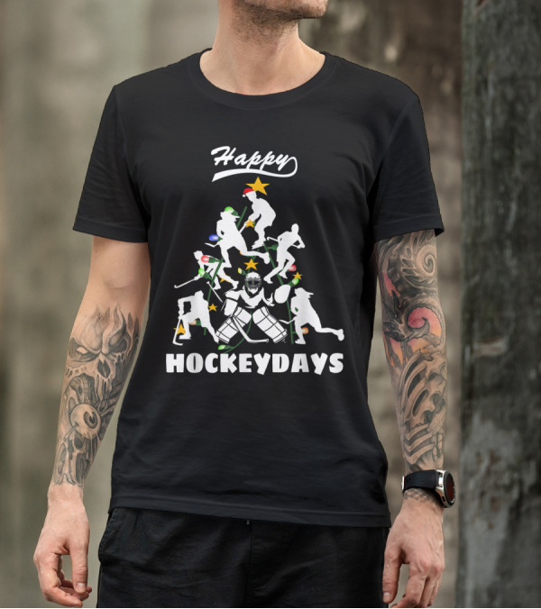Happy Hockeydays Christmas Tree Ice Hockey Fun T-Shirt