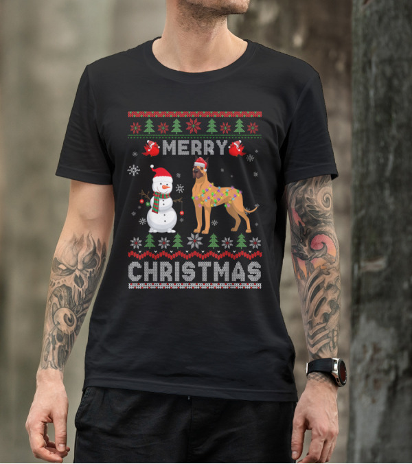Merry Christmas Funny Xmas Great Dane Dog Snowman T-Shirt