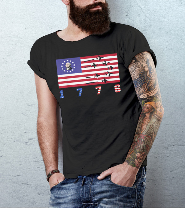 George Washington Betsy Ross Flag 1776 American Jets Flyover T-Shirt