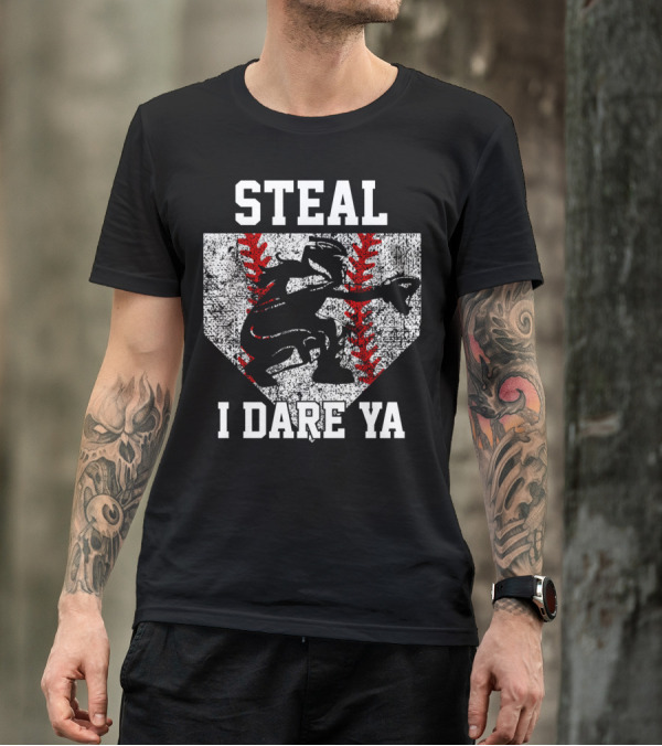 Steal I Dare Ya Girls Softball Catcher T-Shirt