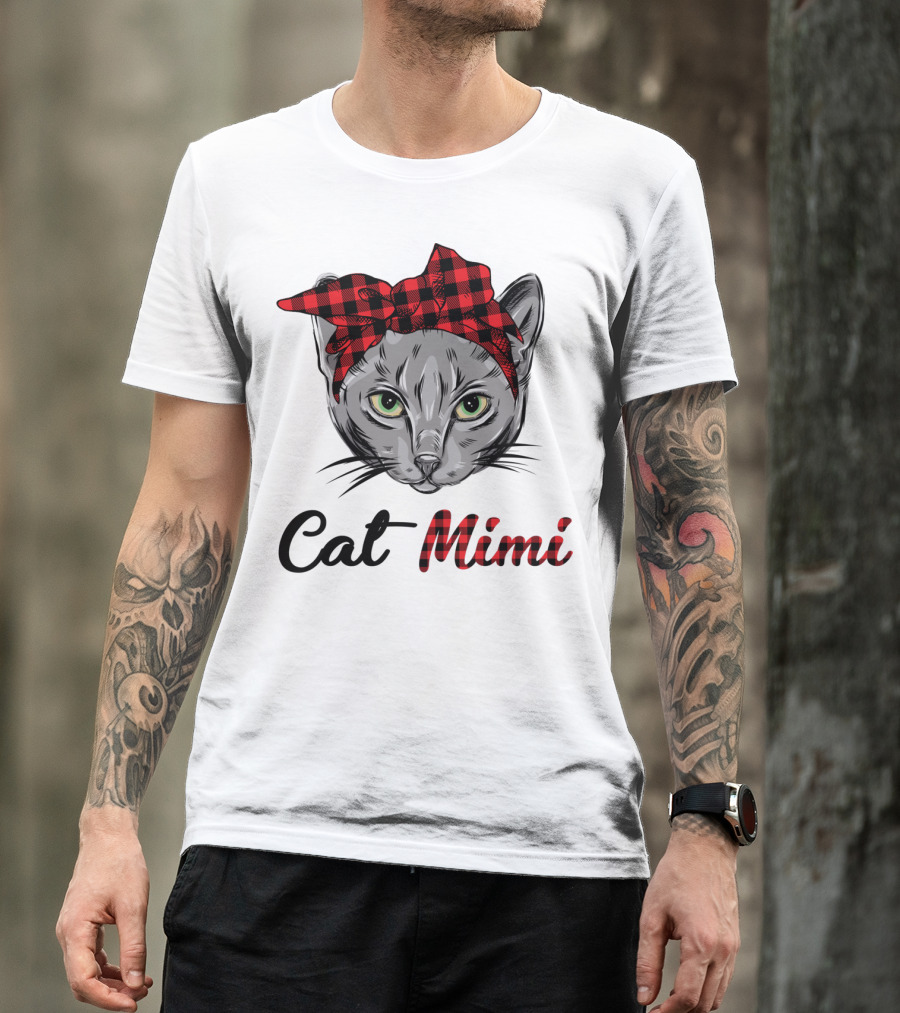 Grandma Pet Outfit Cat Mimi Buffalo Plaid Headband T-Shirt