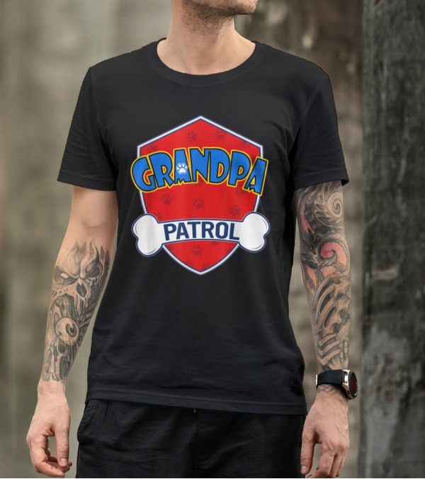 Grandpa Patrol Shield With Pawprint Bone T-Shirt