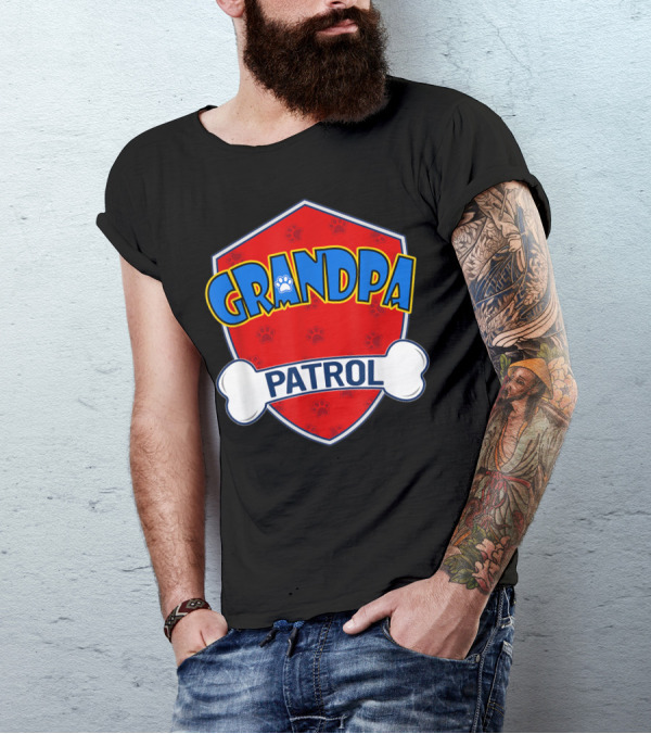 Grandpa Patrol Shield With Pawprint Bone T-Shirt