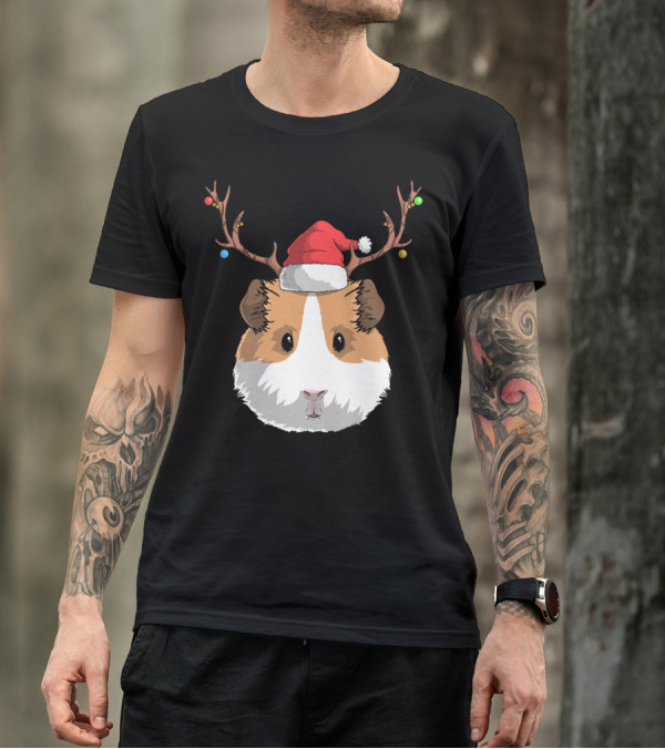 Santa Claus Hat Guinea Pig Reindeer Christmas Holiday T-Shirt