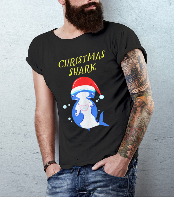 Christmas Shark Hammerhead Santa Hat T-Shirt