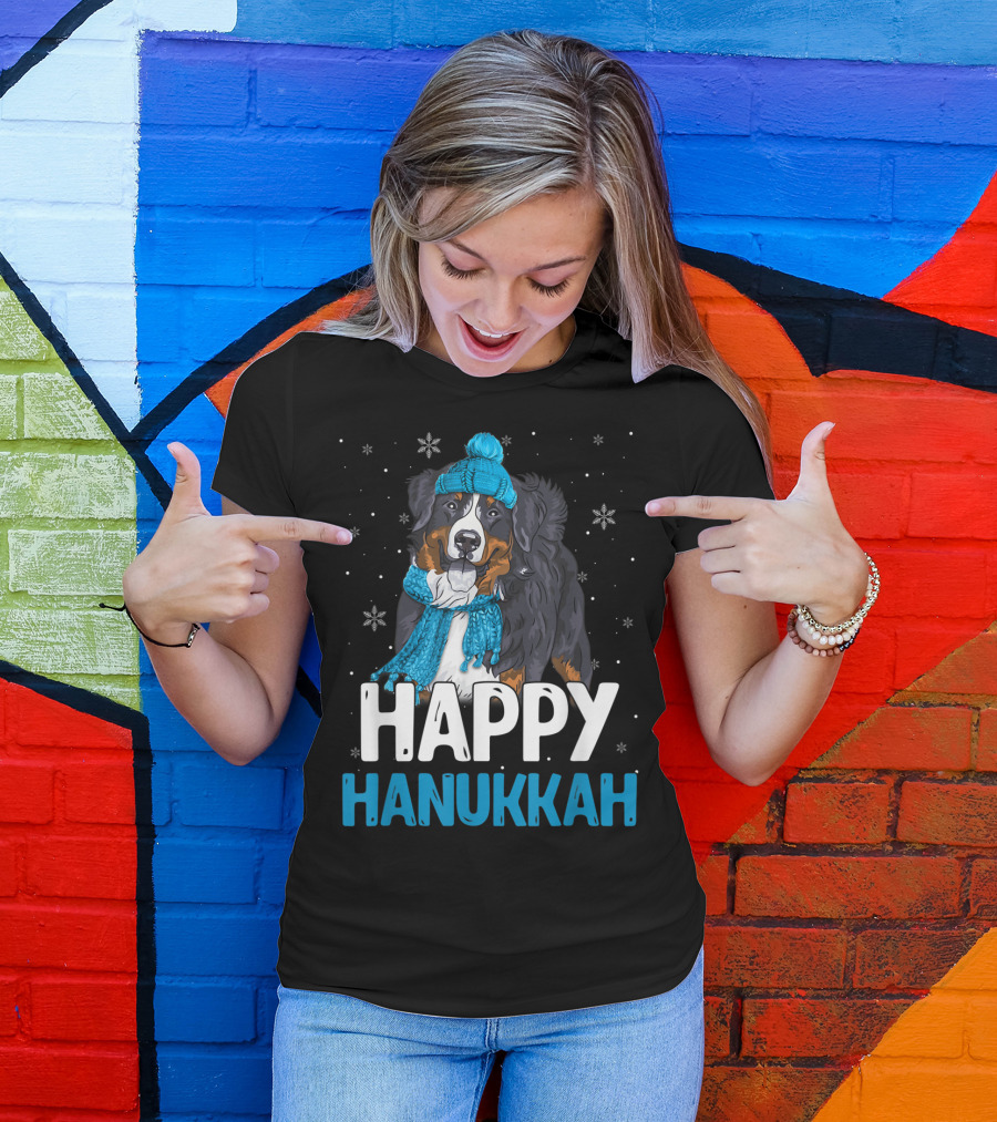 Happy Hanukkah Bernese Mountain Dog Winter Scarf And Hat T-Shirt