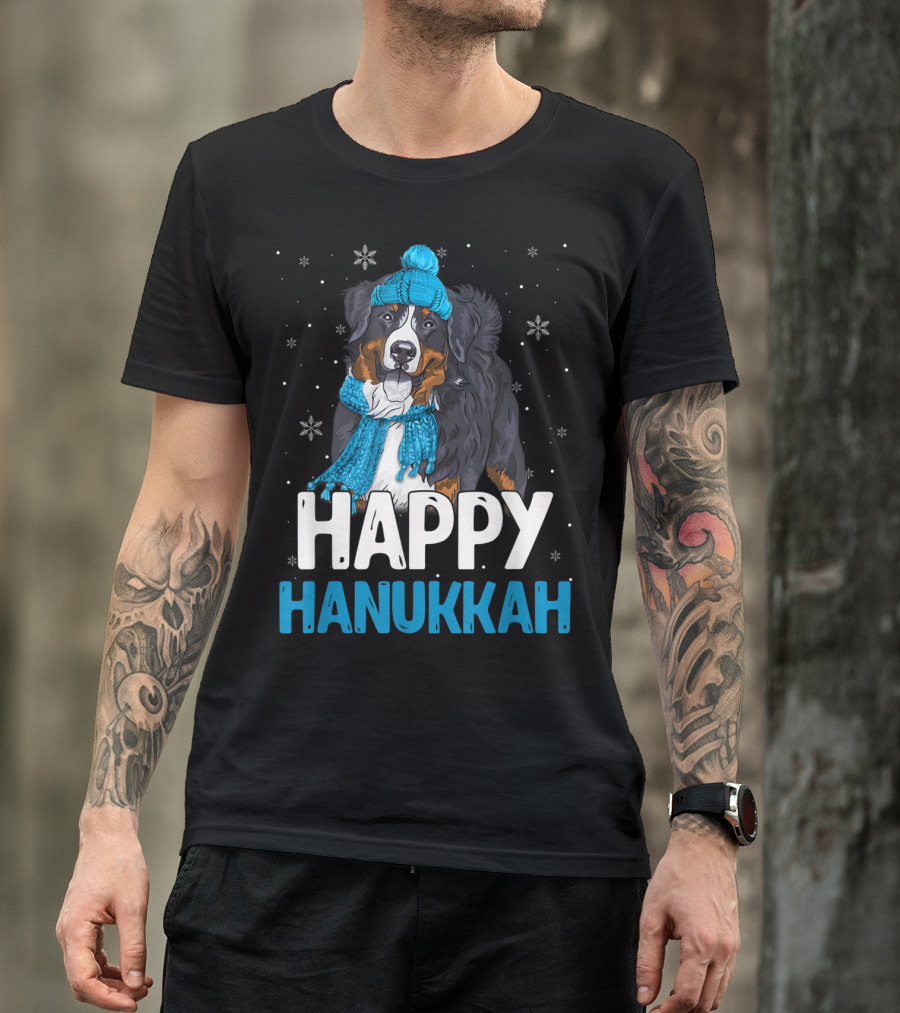 Happy Hanukkah Bernese Mountain Dog Winter Scarf And Hat T-Shirt