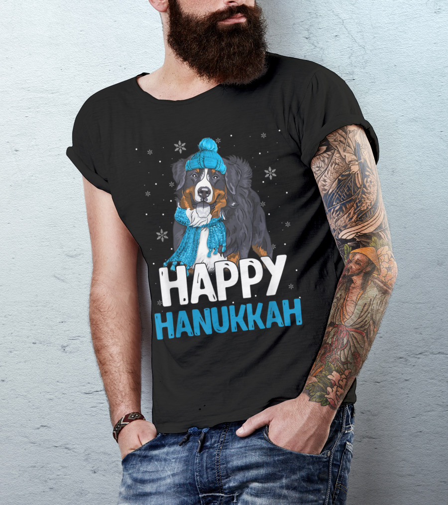 Happy Hanukkah Bernese Mountain Dog Winter Scarf And Hat T-Shirt
