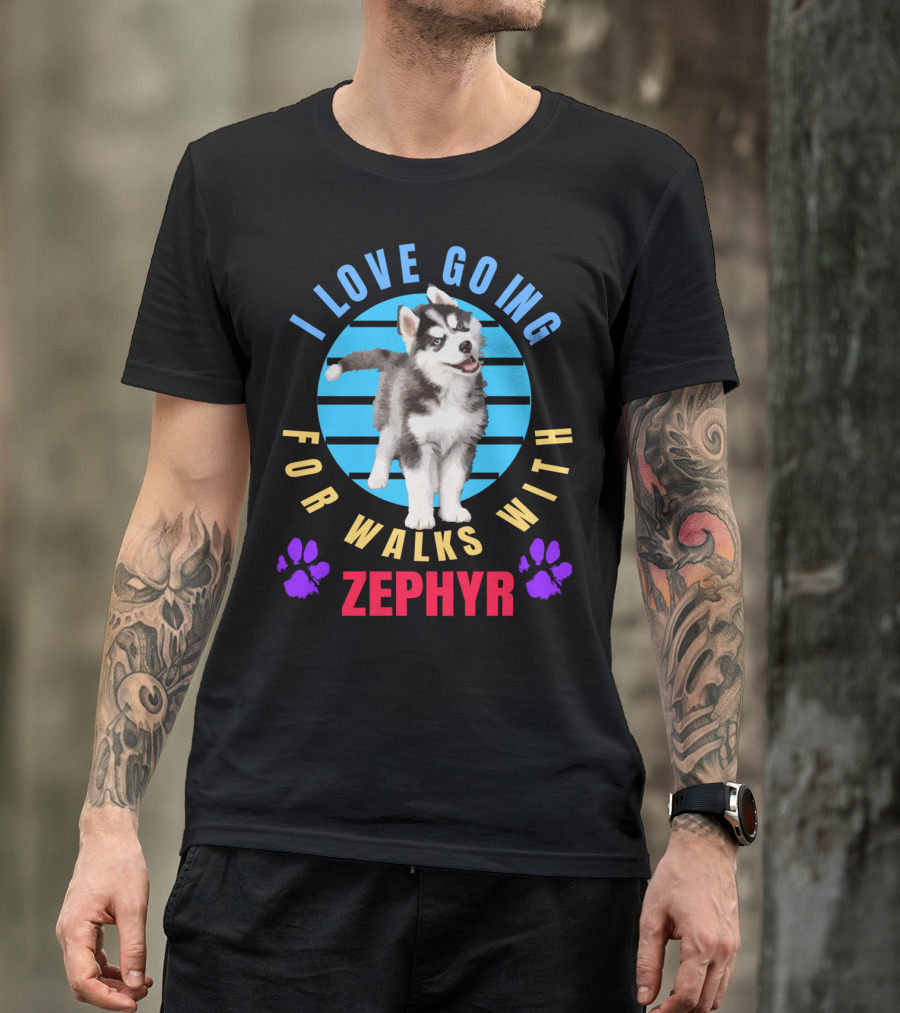 I Love Going For Walks With Zephyr Pomsky Paws T-Shirt