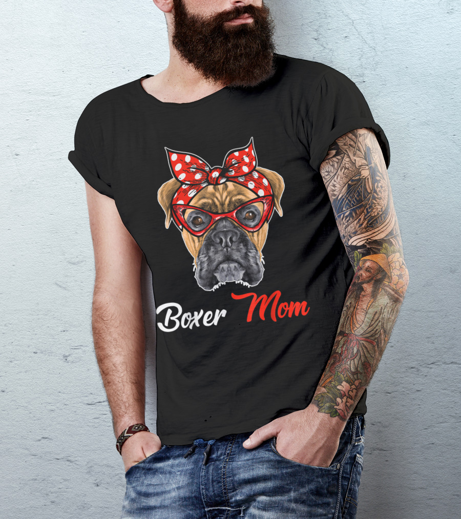 Boxer Mom Bandana Glasses T-Shirt