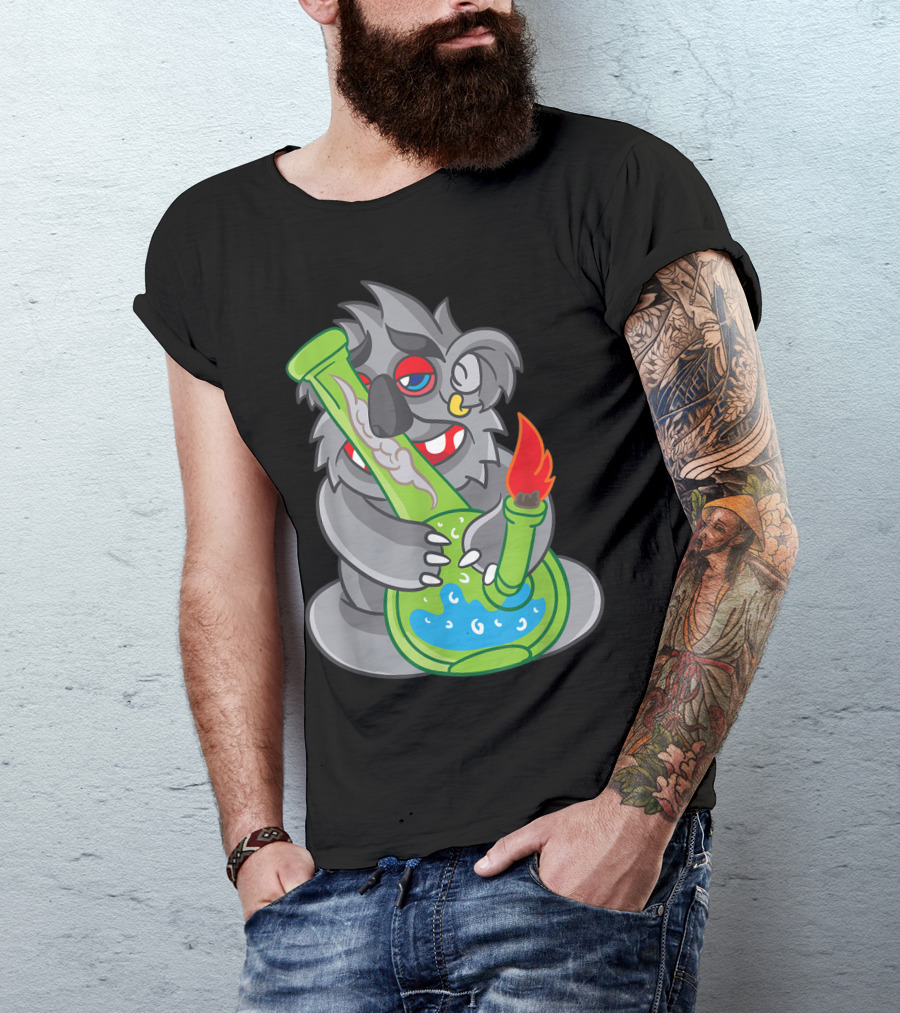Koala Smoking Weed Cannabis Stoner Marihuana Bong Cartoon T-Shirt