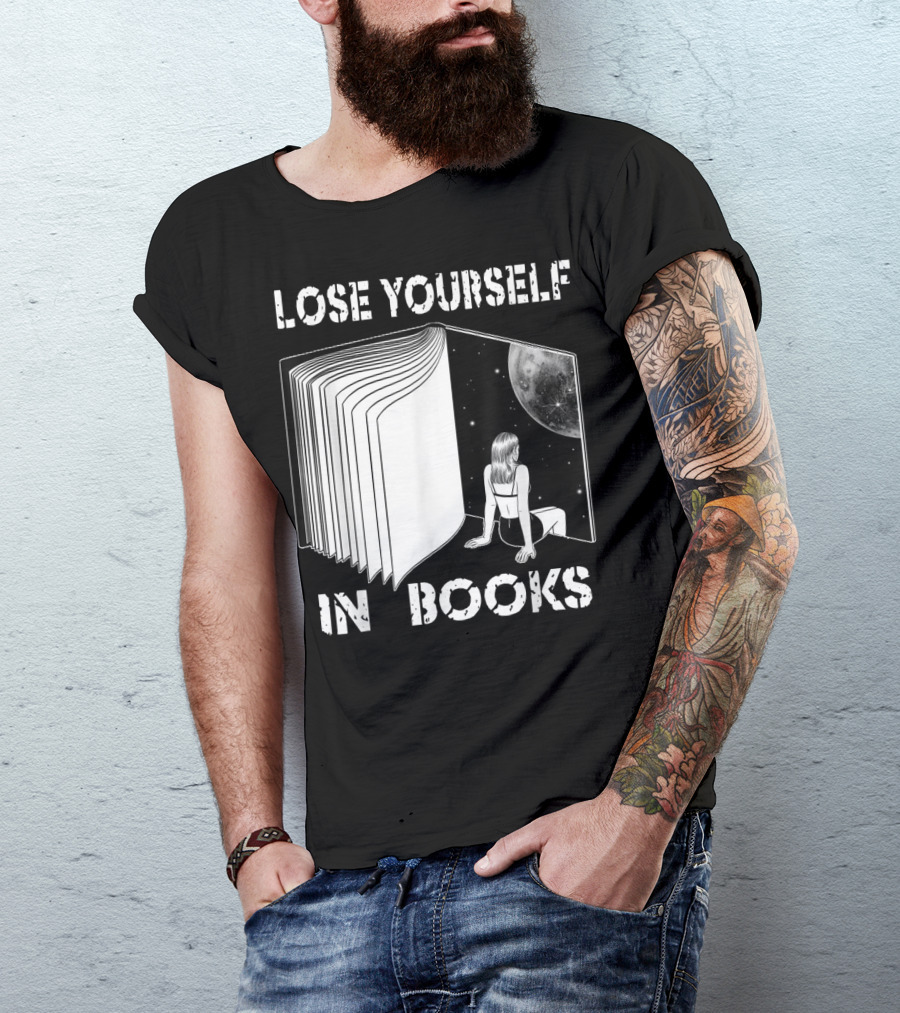 Lose Yourself In Books Reading Galaxy Escape Moon T-Shirt