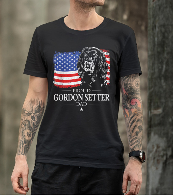 Proud Gordon Setter Dad With American Flag T-Shirt